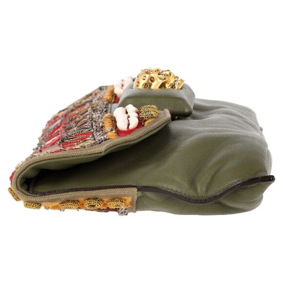 Alexander Mcqueen Embellished Flap Clutch Bag in Olive Leather - Picture 3 of 9
